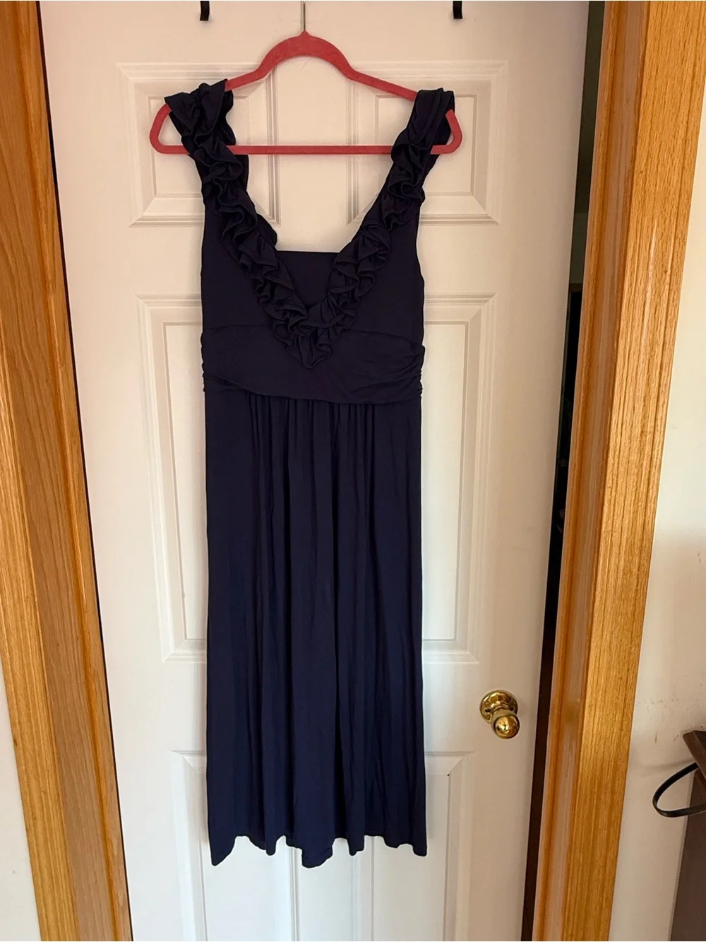 Lilly Pulitzee Ruffled V-Neck Sleeveless Midi Dress - Navy EUC